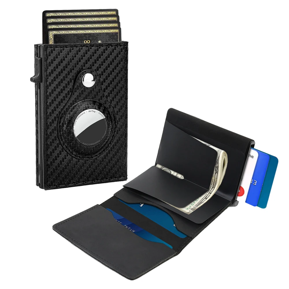 RFID кошельки Противоугонная щетка, тонкий защитный мужской зажим для денег из полиуретанового алюминиевого сплава, кожаный держатель для карт с трекером для мобильного телефона