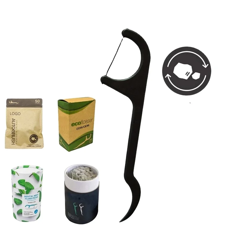 New custom packaging design dental floss picks toothpicks adults mint  eco-friendly material bamboo charcoal Protect oral health