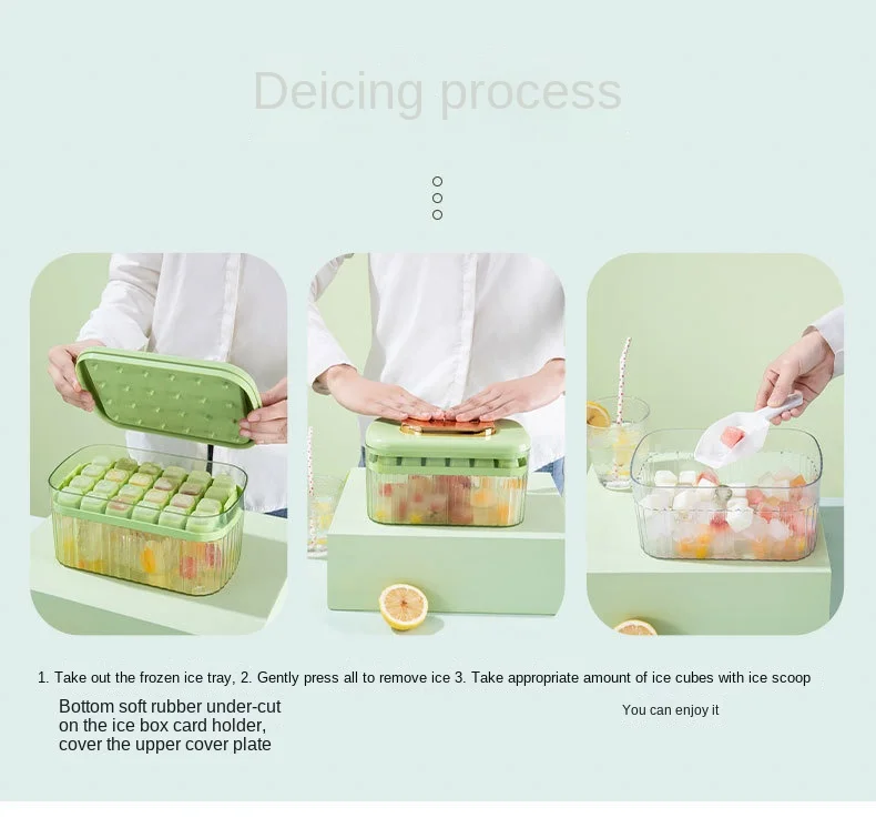 Ice Cube Tray Drink Jelly Freezer Mould Ice Maker Three Layer Ice Cube Tray Box with Lid Cover