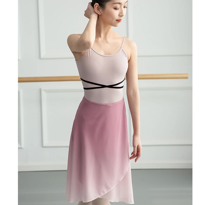 Wholesale Ballerina Training Midi Gradient Pink Wrap Chiffon Dance Skirt