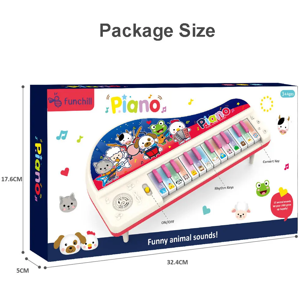 Kindergarten Toys Enlightenment 14 Piano keys Animal Sound Baby Piano Toy Musical Instruments with Letter