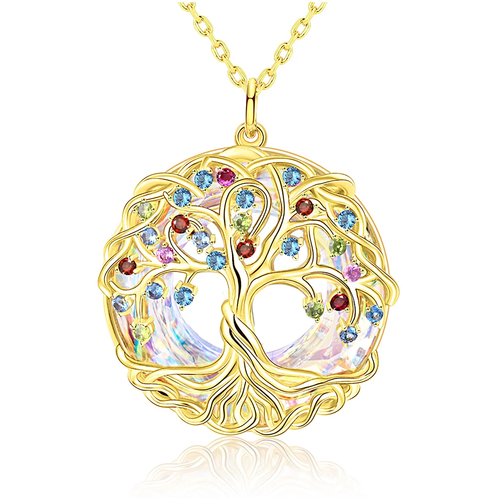 New Design Fashionable Round Hollow Life Tree Pendant Necklace European Style 14K Gold Plated Zircon pendant Necklace for woman
