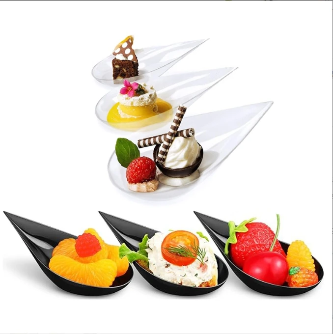 Disposable Plastic Ps Candy Dish Mini Dessert Plates Black clear Flatware for Restaurant Tasting Spoon