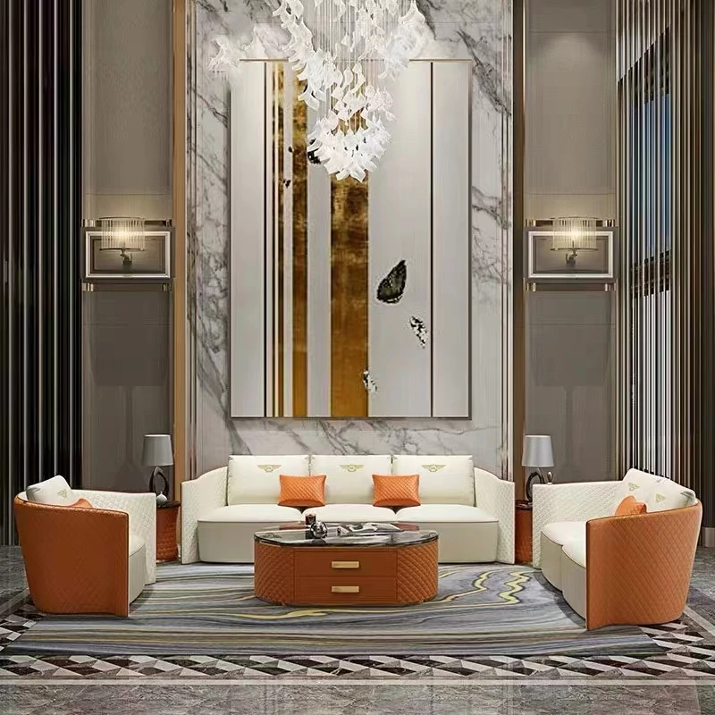 High quality living room leather sofa sets stylish modern hotel lounge 3 seats living room furniture sofa vip room for home