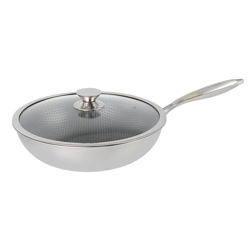 ZWILLON Chinese Wok cookers large cooking 30CM/32CM commercial Easy to clean Insulation stainless steel honeycomb wok