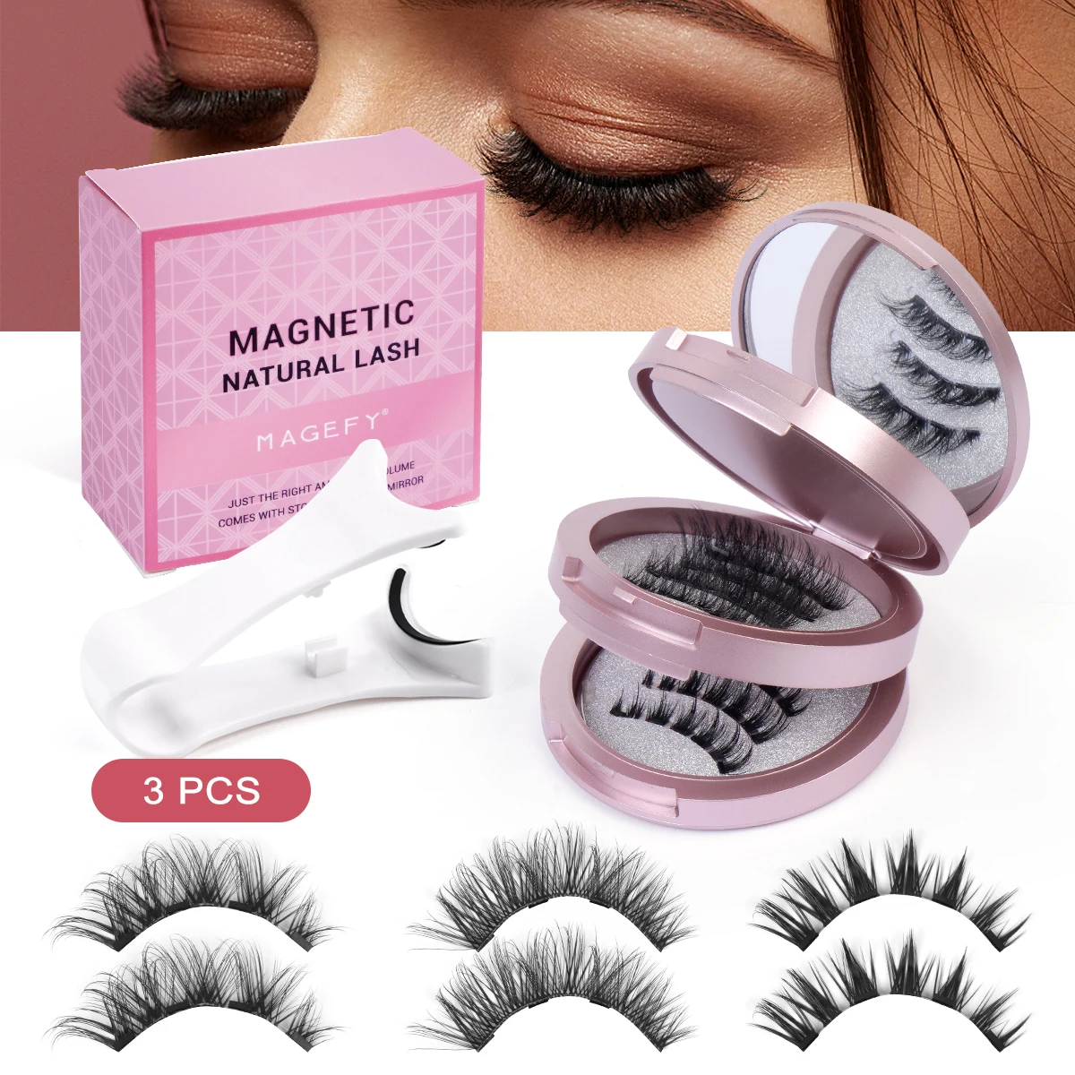 MAGEFY 3 pairs magnetic false eyelashes sets wholesale private label no glue needed dual magnetic eyelashes with gift box