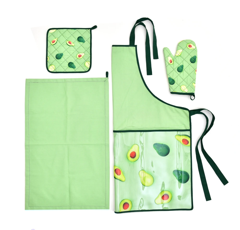 Cotton Kitchen Apron Set, Floral Print with One Front Pocket