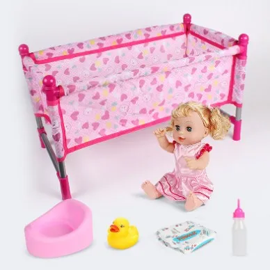 Transportation toy play house doll accessory trojan horse cradle bed pillow quilt dining table medical supplies trolley set toy