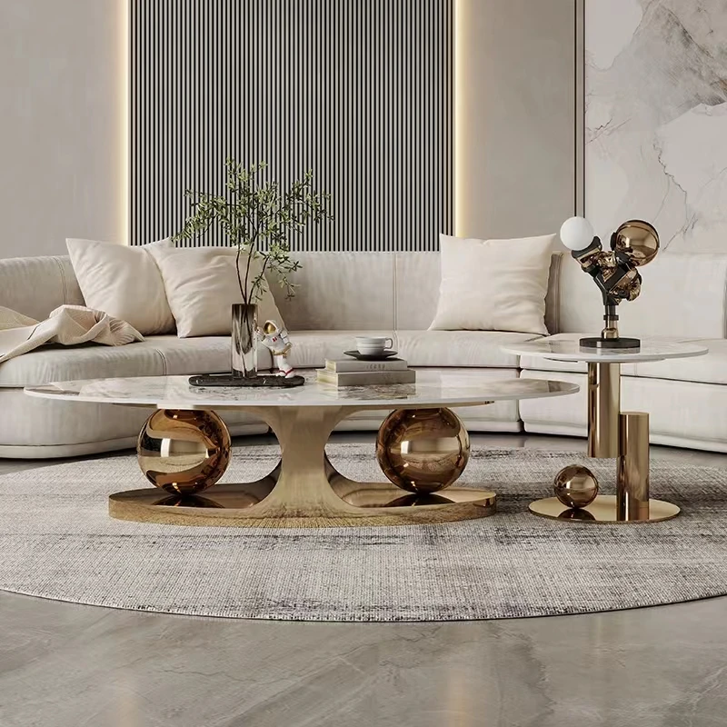 High Quality Luxury Coffee Table Modern Living Room Furniture Style Marble Top Metal  Coffee Table