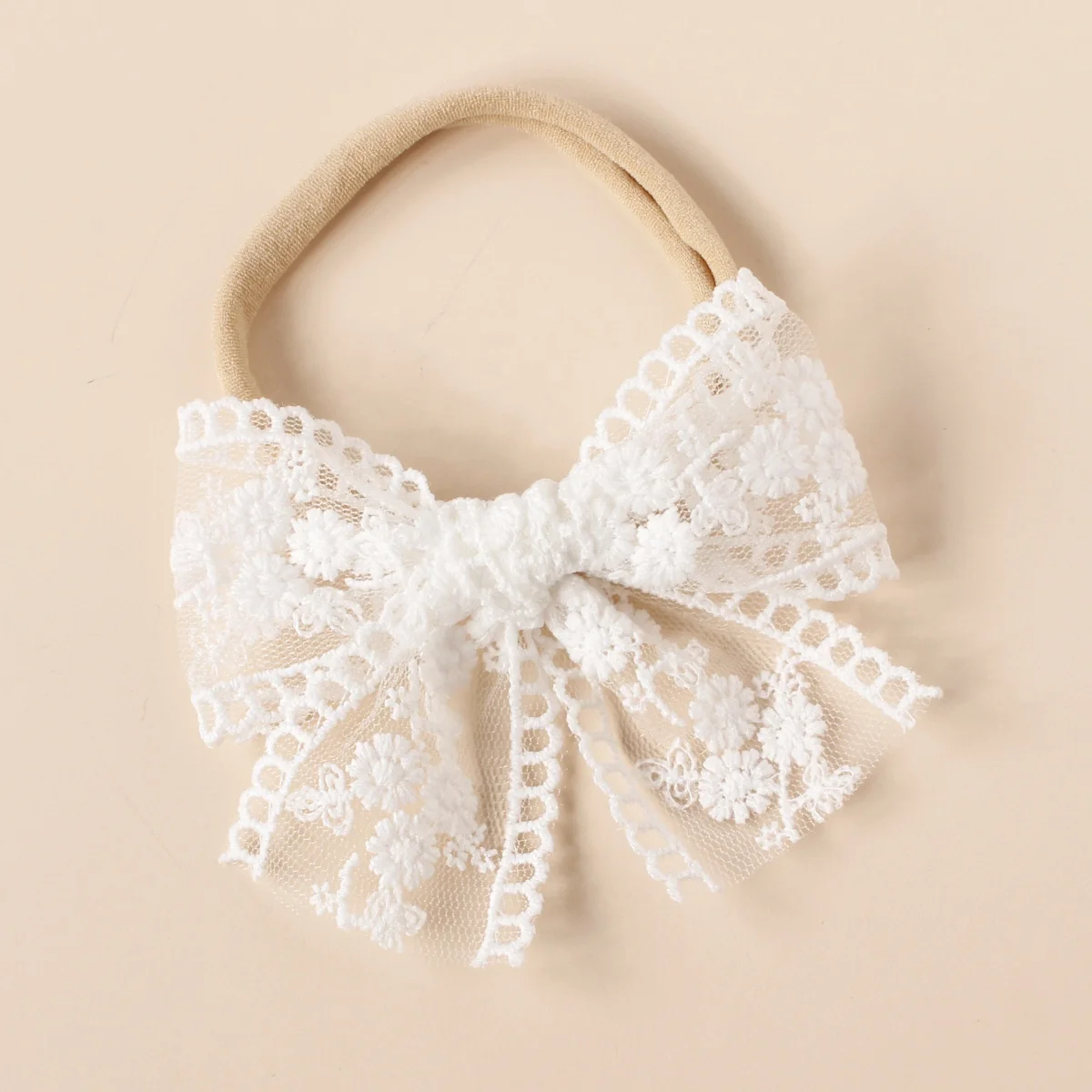 Newborn Infant Soft Headwrap Lace Bow Knot Elastic Nylon Headband Cotton Lace Hair Bows Bands Baby Bow Headband Girls Headbands
