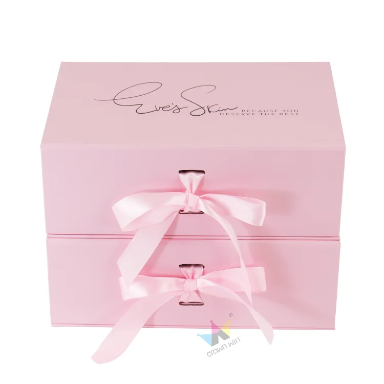 New Custom Luxury Stylish Pink Ladies Magnet Flap Gift Paper Box Festival or Surprise Magnetic Closure Gift Box With Ribbon