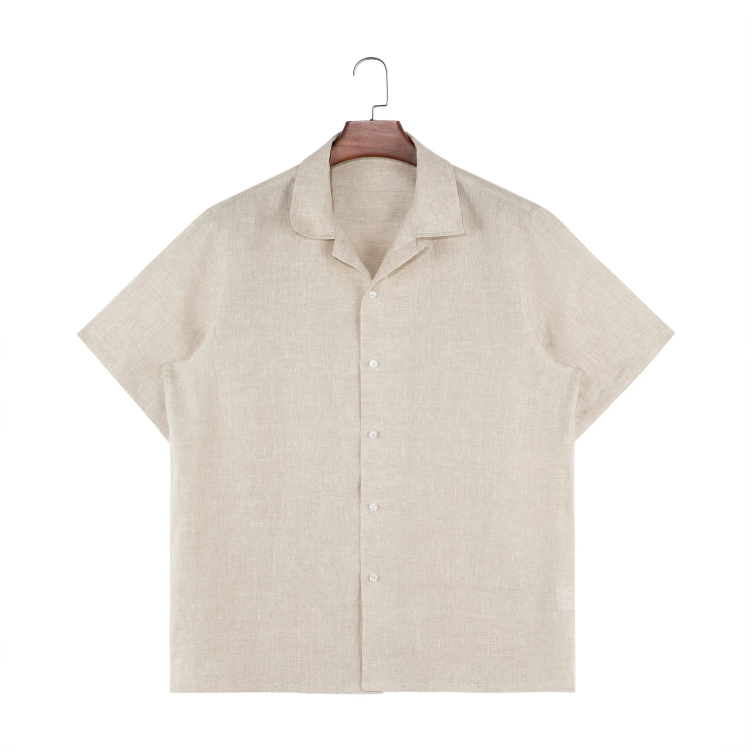 Camisas De Hombres De Boton Mens Clothing , Bespoke Linen Fabric Beige Hawaiian Print Men Shirt