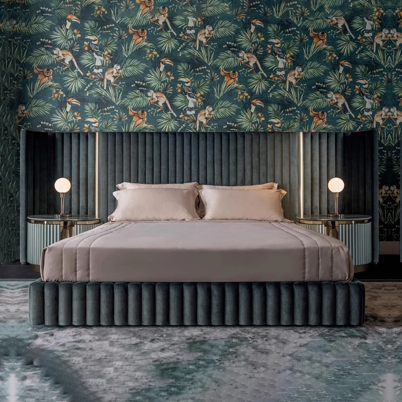 Modern Minimalist Leather Bed for Master Bedroom Genuine Leather Revolving Feature Light Luxury Internet Famous Bedroom Set