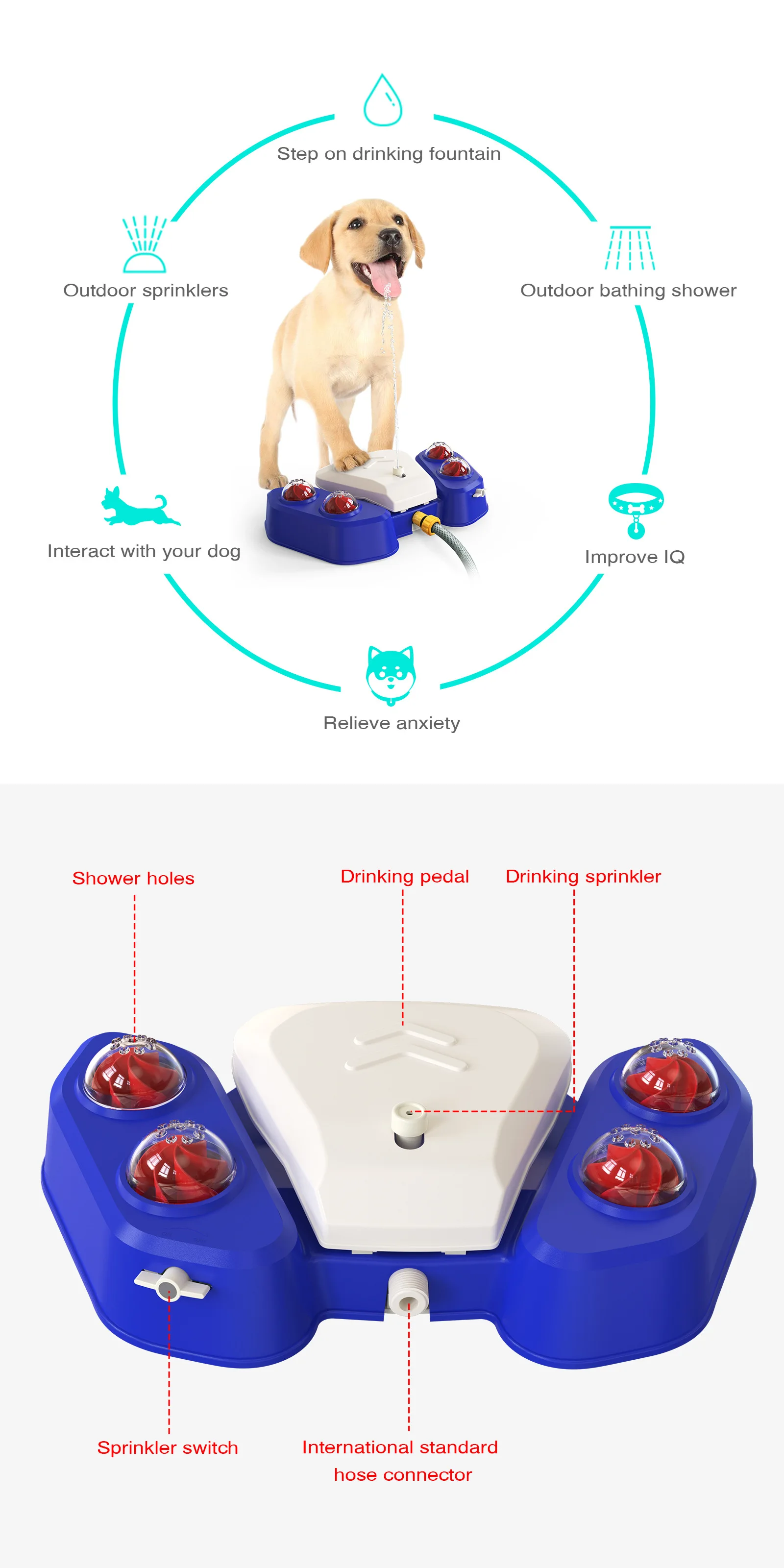 New design large dog water fountain garden step on sprinklers 360 for pet Automatic Pedal Pet Waterer