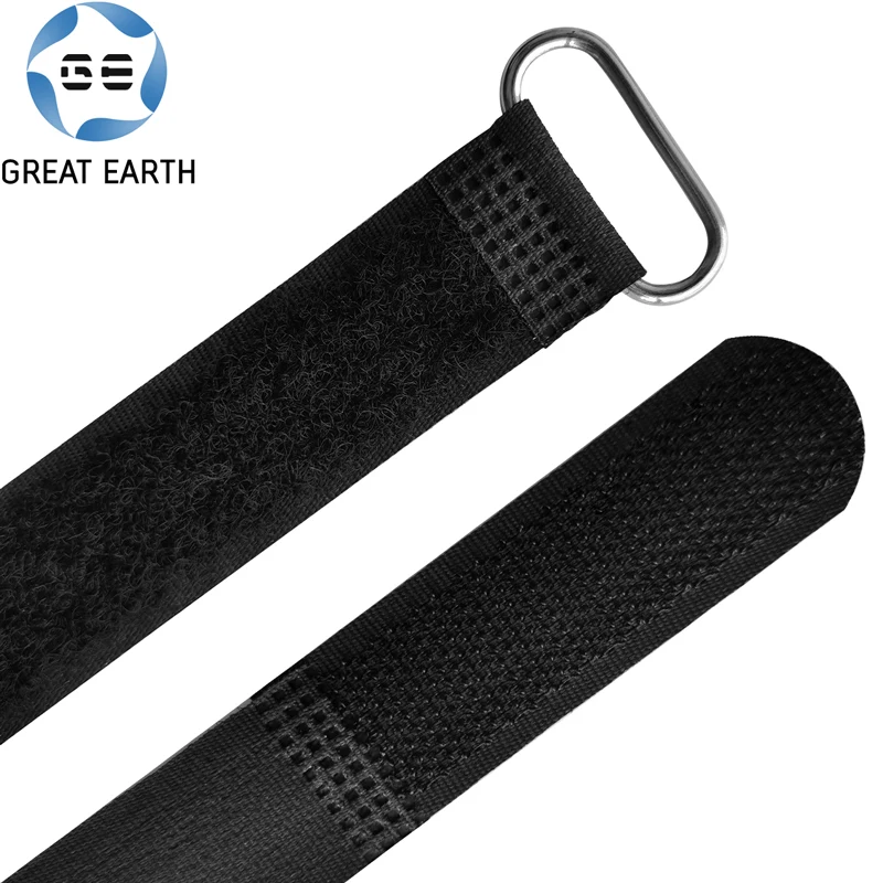 Reusable Hook and Loop Custom logo Flat Buckle Strap Cargo Nylon Self Locking Cable Tie with Metal Oval Buckle