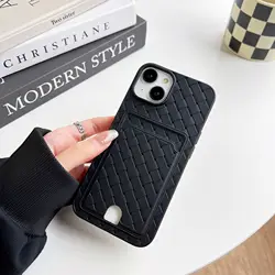Checkered Woven Phone Case for iPhone 7 8 X XS XR Max 11 12 13 14 15 Pro Max Luxury Weave Phone Case Back Cover Card Holder