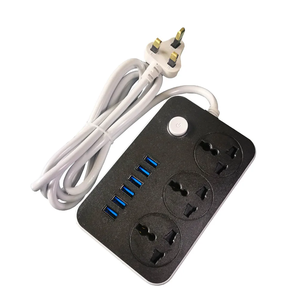 UK Plug 7 Way Universal Switched Power Strip Electrical USB Extension Socket