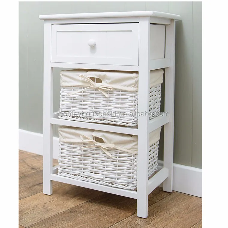 2 Wicker Baskets Nightstand/Bedside Table