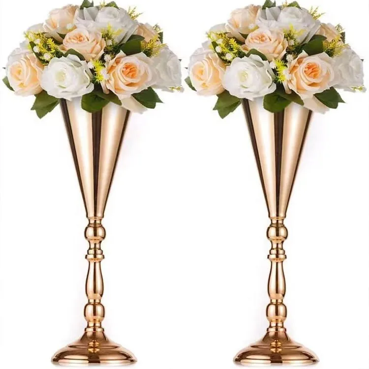Tabletop Metal Wedding Flower Vase Stand Golden Table Decorative Centerpiece Artificial Flower Holder for Anniversary Stage