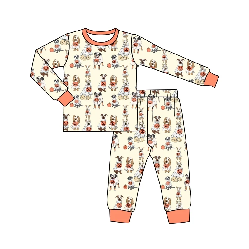 Pre order western kids clothes halloween spooky boo dog PJ Set pajama pants set children fall boutique clothing