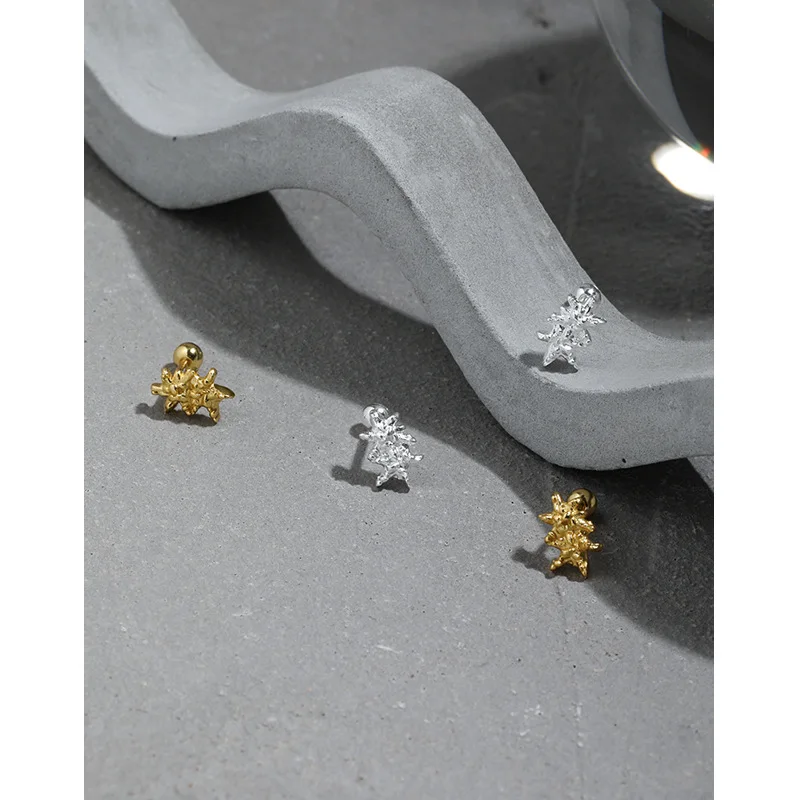 helix cartilage conch tragus 18K Gold and Silver Screw Back Earrings Star Ball Screw Back Stud Earrings