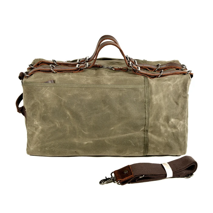 Large Duffle Bag Waxed Canvas with Leather Weekender bag Overnight Travel Carry On waterproof Tote Bag