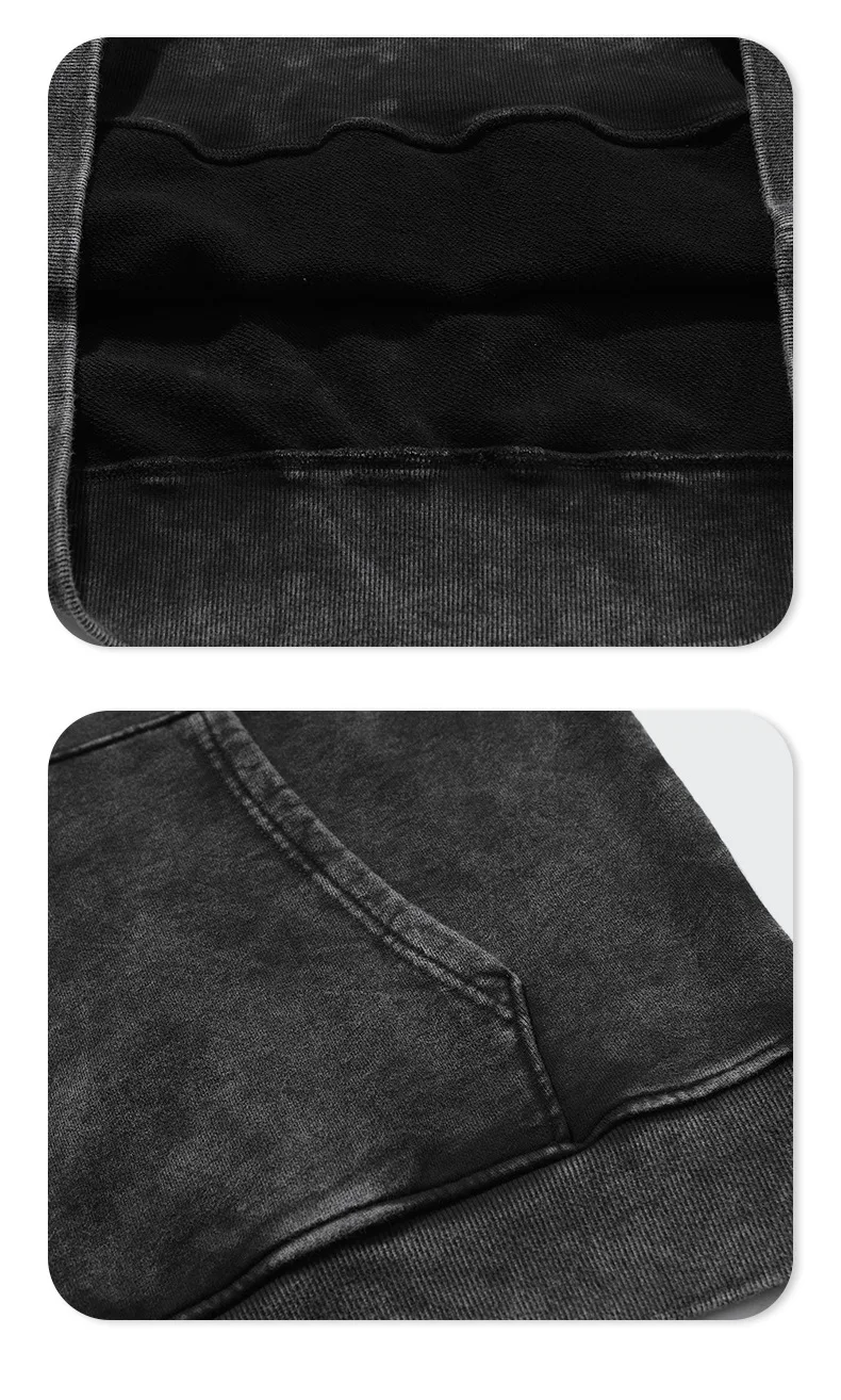 Men Personality Hooded Sweatshirts  Distressed Taded Vintage Streetwear Trendy Big Pocket Pullovers Clothing