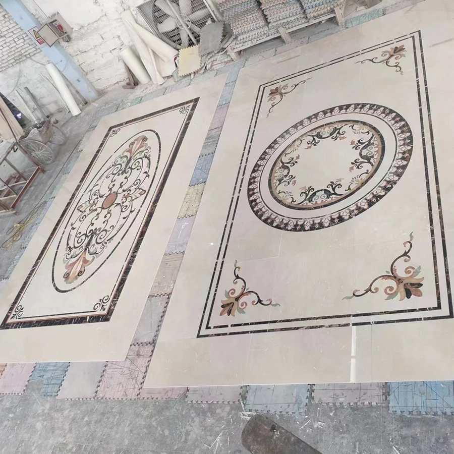 High Quality Water Knife Parquet Natural Stone Rectangle Waterjet Medallion Marble Floor Design Stone Medallion