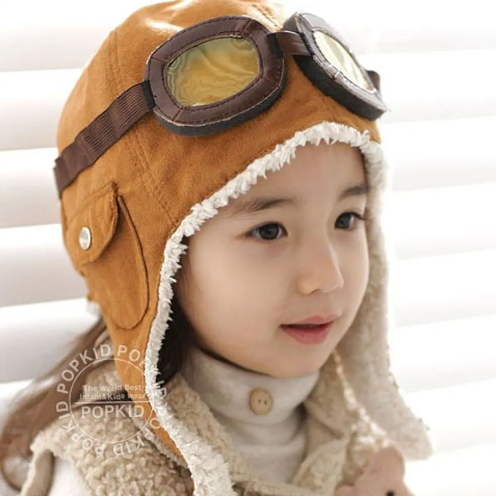 3-7 Y Kids Aviator Pilot Cap with Glasses Fleece Lining Warm Winter Hat Novelty Accessory Fishing for Children Winter Season