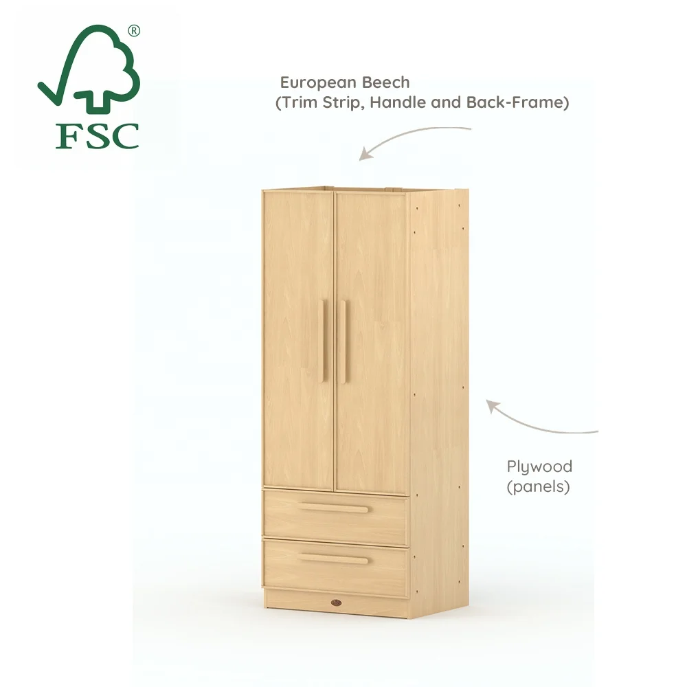 Only B2B Boori Solid Wood Bedroom Furniture Combination 2 Door Closet Organizer Storage Wardrobe