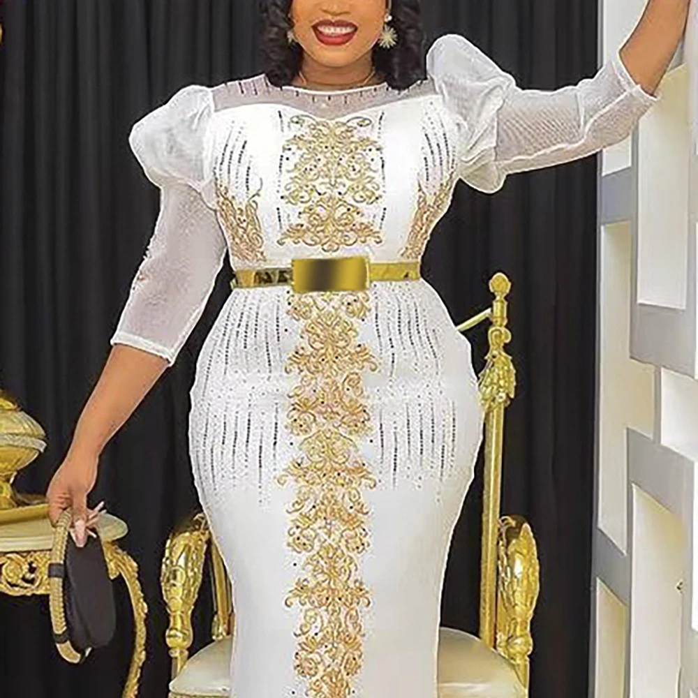 African Women Dress For Wedding Elegant Ankara Robe Africaine Ladies Clothing With Belt Casual Gown Party evening dress