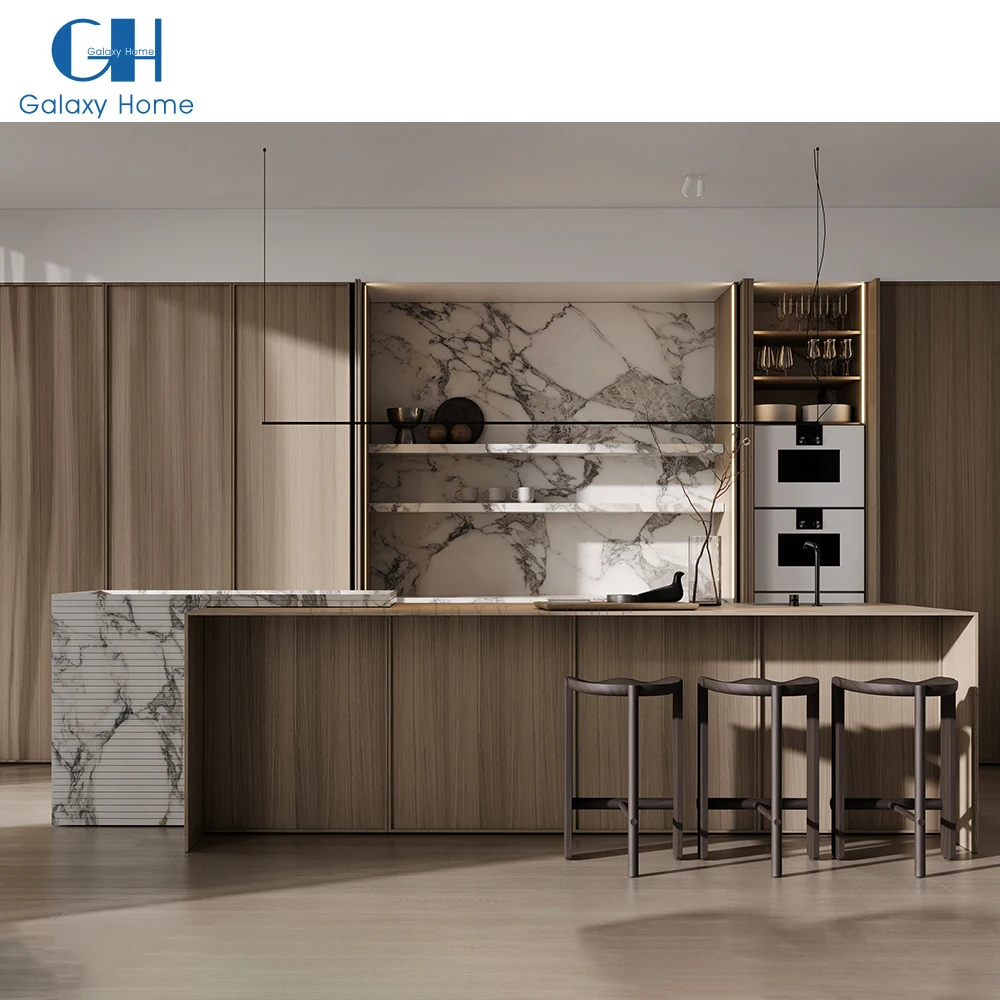 Набор деревянных шкафов темно-коричневая полная мебель в современном стиле кухонный шкаф