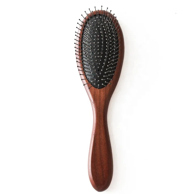 
Oval wooden metal bristle pins detangling hair brush cushion detangler for hair 