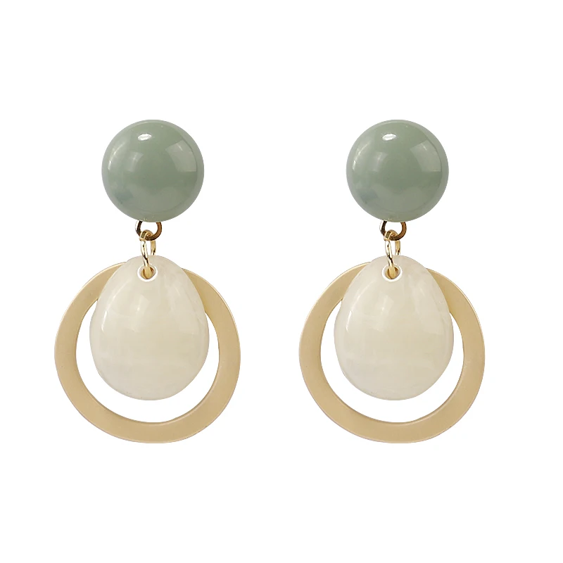 
2020 Korean Geometric Round Pendant Drop Earrings Simple Candy Color Smooth Resin Acrylic Earring Jewelry 