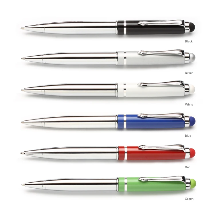 High Quality Shiny Aluminium Ball Pen Twist Action Metal Pen With Colored Stylus Personalised Engraved Logo