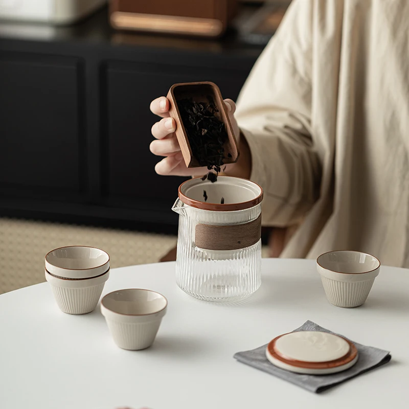 Portable Four Cups Ceramic Tea Set Retro Traditional Chinese Design Eco-Friendly  Outdoor Camping Kung Fu Tea Ceremony