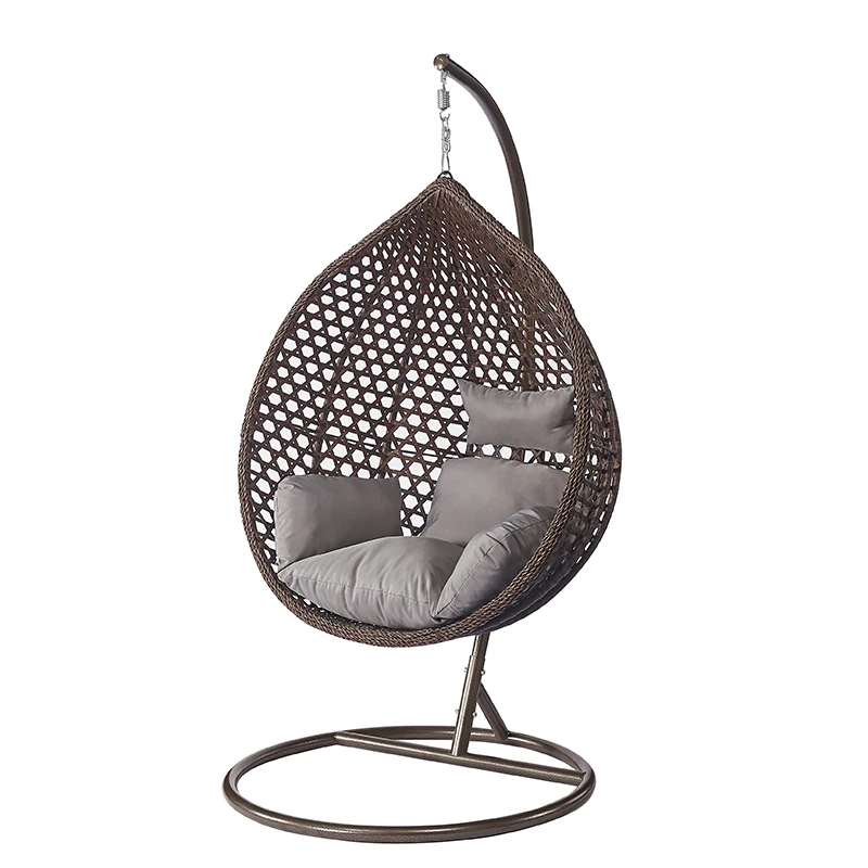 Indoor garden rattan wicker outdoor hanging patio swings egg chair with stand for living room