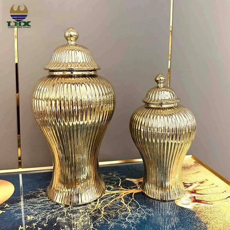 Customization Newest Electroplated Ceramic Flower Vase Luxury Style Golden White Ginger Jar for Home Decor Jar