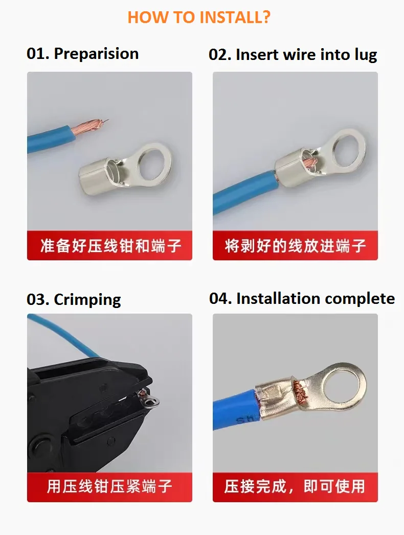Bare copper ring terminal non-insulated cable lugs crimp wire terminals