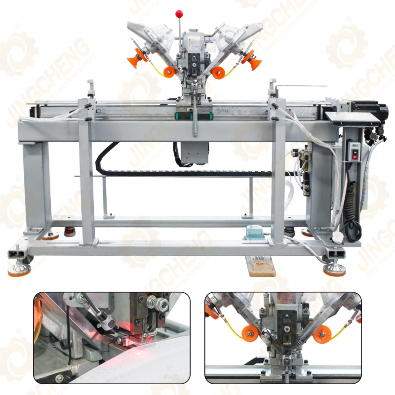 Raincoat press stud attaching fastening machine linear machine system
