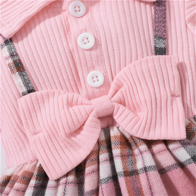 Summer Infant Clothes Cute Lapel Collar Bow Cotton Toddler Newborn Baby Girls Dress