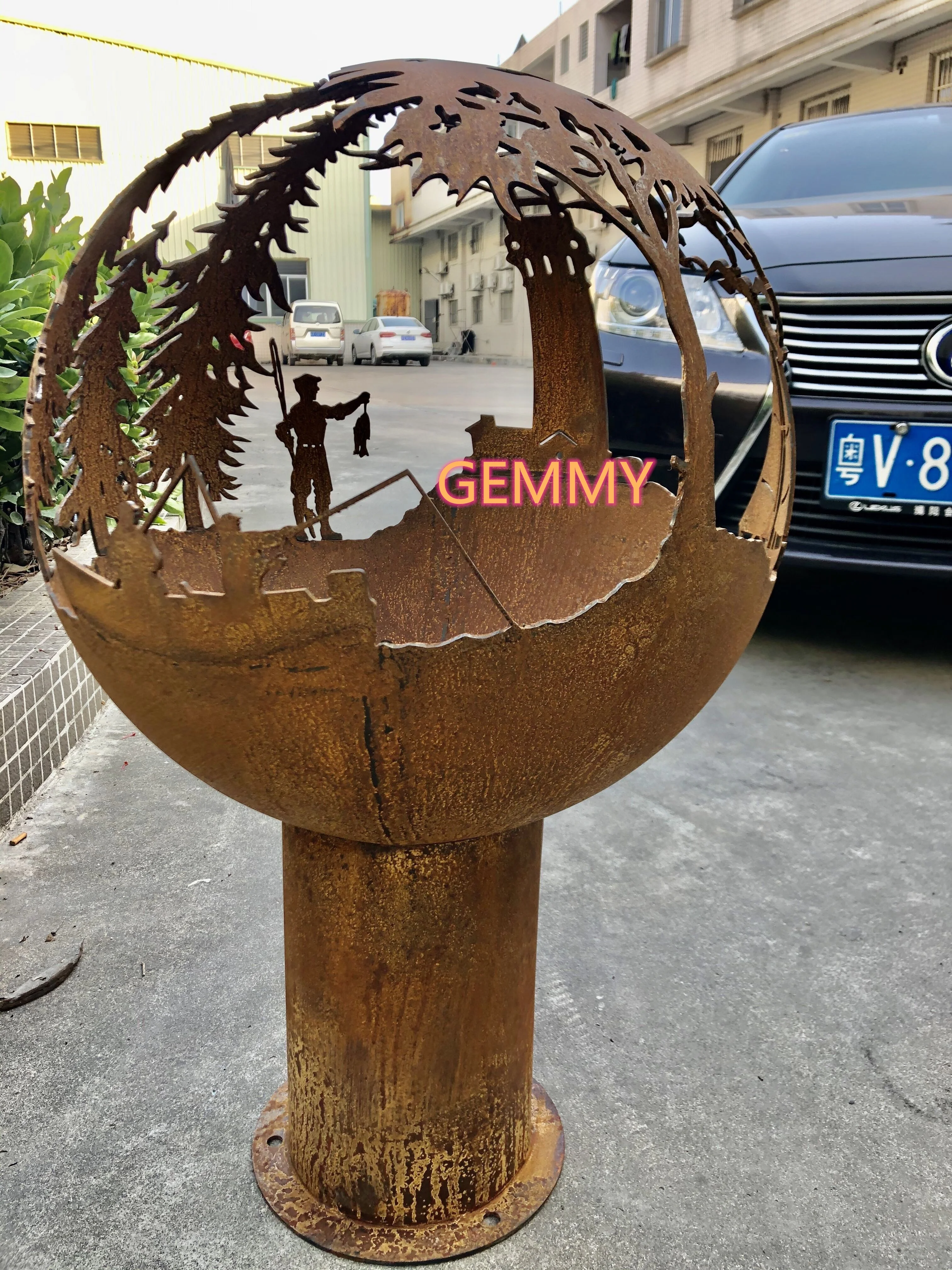 
Outdoor funny corten steel fire pit ball 
