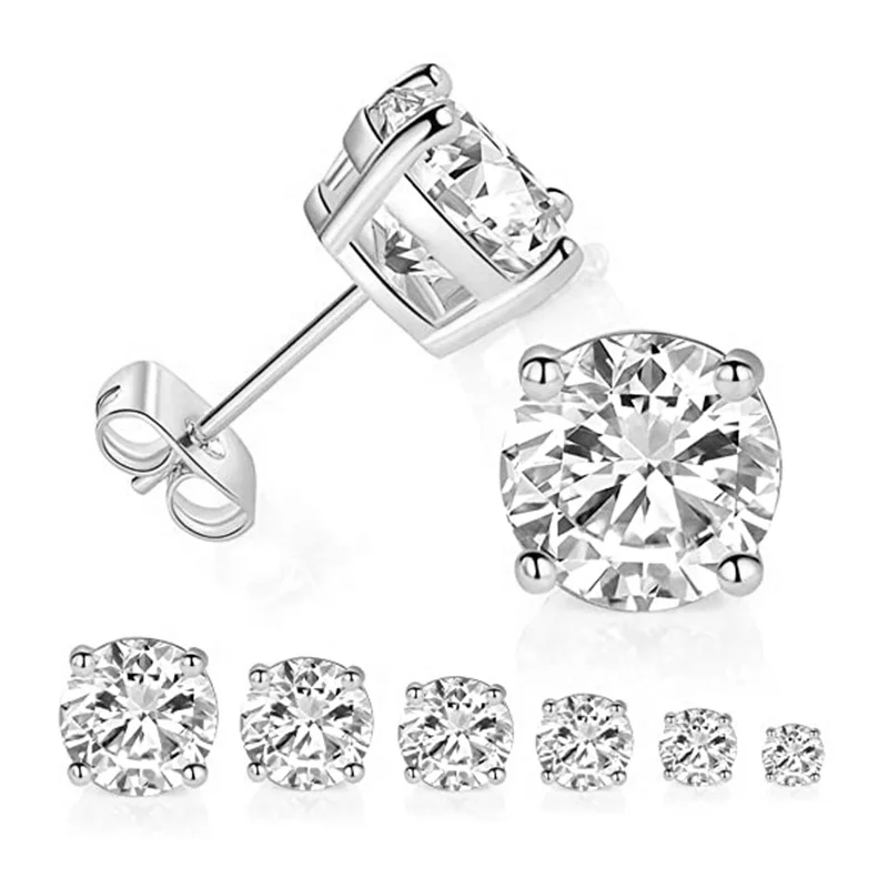 3mm-8mm 4 Prong Classic Moissanite Stud Earrings 925 Sterling Silver VVS Diamond Luxury Hip Hop Jewelry Earrings For Men Women