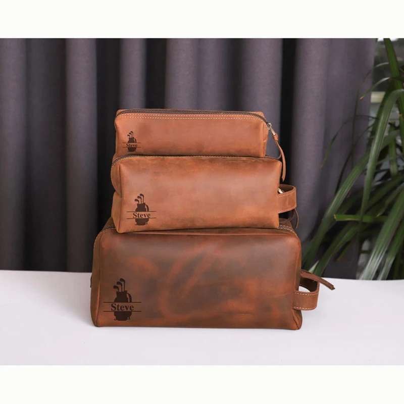 Unique Leather Golf Kit Bag Gift Golf Relate Ball Gift Bag With Zipper