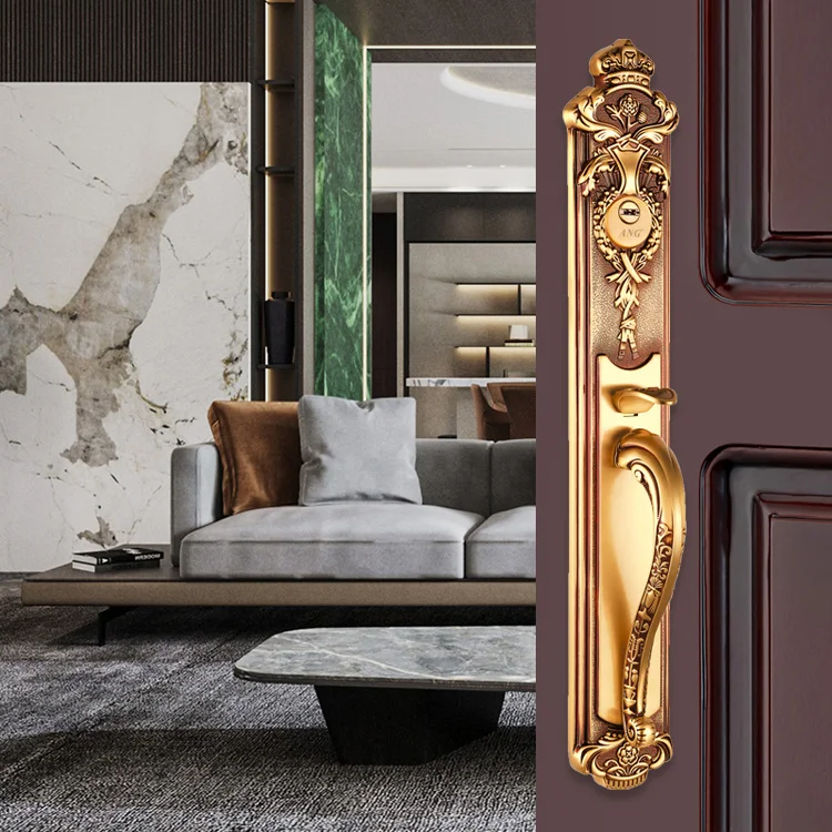 Hotel American Style Luxury Antique Handle Rose /24K Gold Color Copper Security Wood Door Cylinder Lock