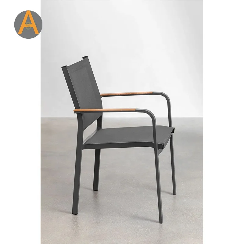 Stackable Hotel Villa Aluminum villa arm garden chair sling metal outdoor dining chair
