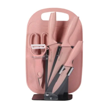 7 шт./компл. Набор цветных кухонных ножей из пшеничной соломы macarons с антипригарным покрытием и разделочной доской