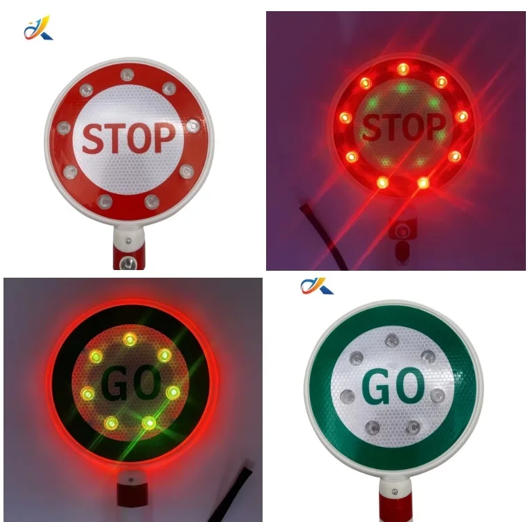 Hand Hold Safety Board LED Crowd Crossing Traffic Control Stop Go Reflective Waring Sign Flashing Signal Light