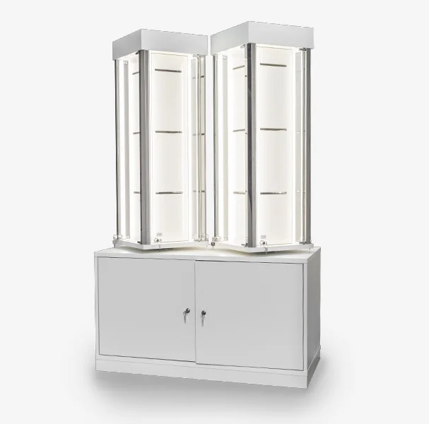Custom Made High Quality Free Standing Rotating Jewelry Display Cabinet Display Showcase with LED