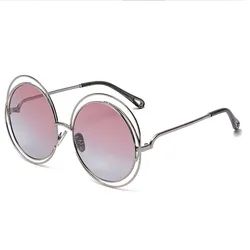 Fashion Vintage Oversized Round Rose Colored Frame Sunglasses Stylish For Womens Metal Sunglasses Shades Sun glasses